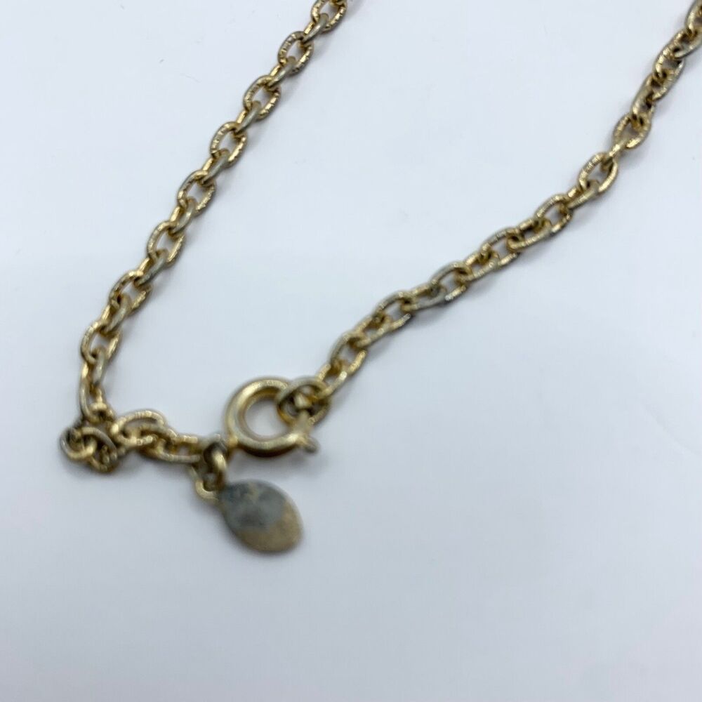 Avon Women Necklace Gold Tone Green Lucite Juliet Cross Pendant Link Chain 13 in - Picture 6 of 6